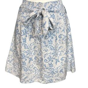 Sandro size 2,linen blend EUC Cream and Blue A-Line Mini Skirt with Tie Front